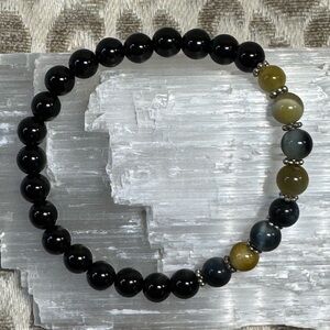 Dream Tiger Eye & Black Obsidian Crystal Gemstone Stretch Bracelet